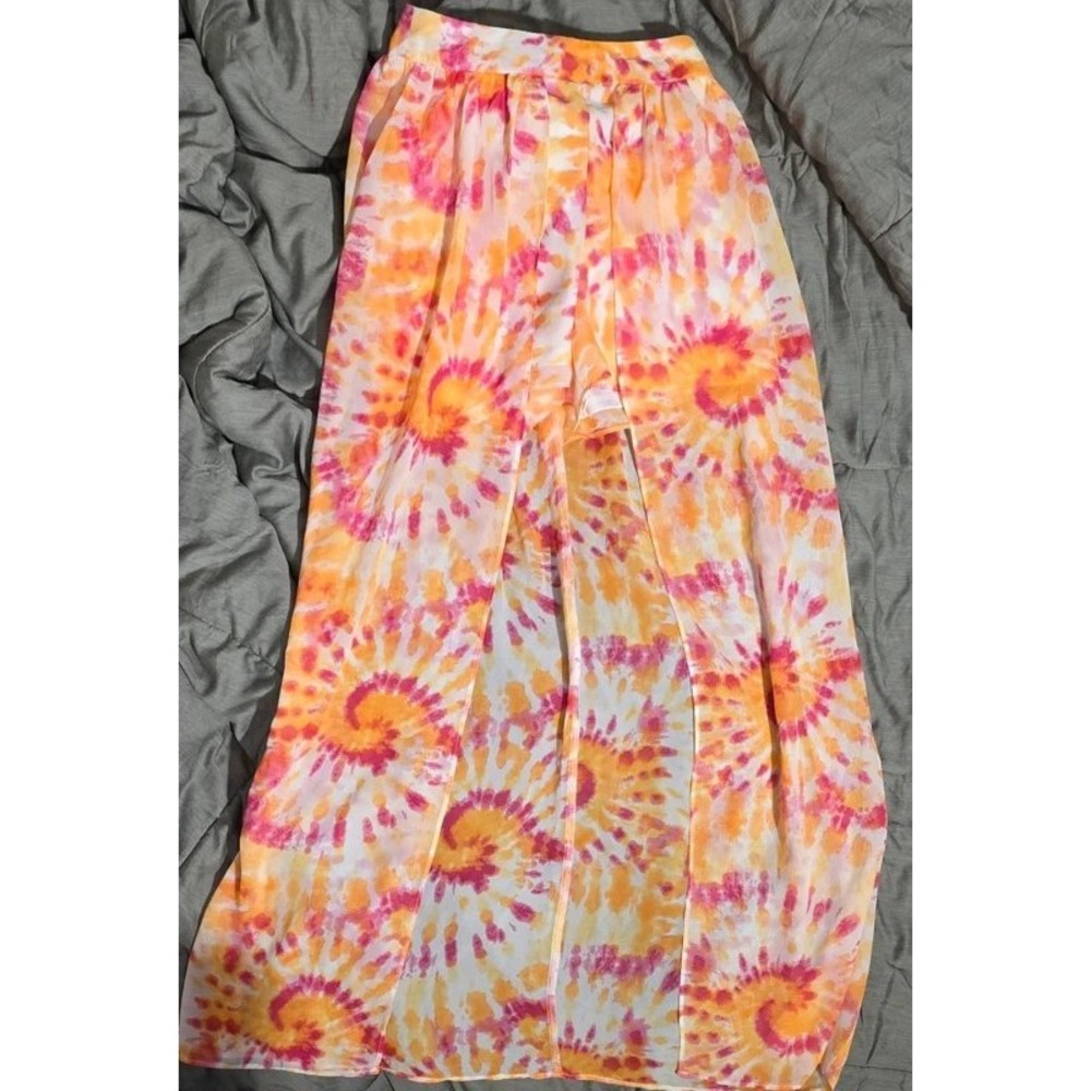 The Edit by Seventeen Tie Dye Maxi Skort Orange Pink Yellow Open Front Size 0